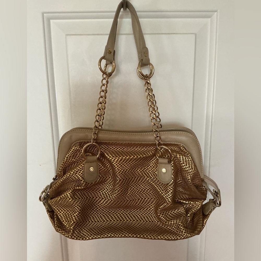 LOVECAT Metallic Gold Chain and Toned Handbag EUC